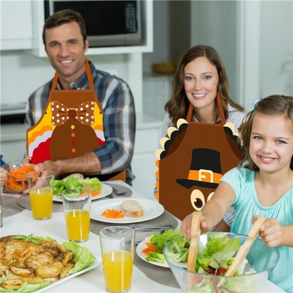 Happy Thanksgiving‎ Aprons with Pockets, Waterproof Fall Kids' Turkey Aprons for - Picture 6 of 8